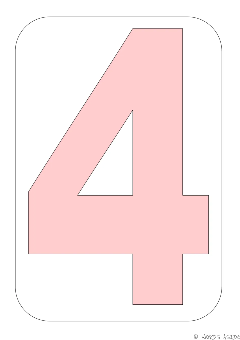 Number 4 poster from the number sense set, featuring a large pink block numeral 4 for whole-group instruction.