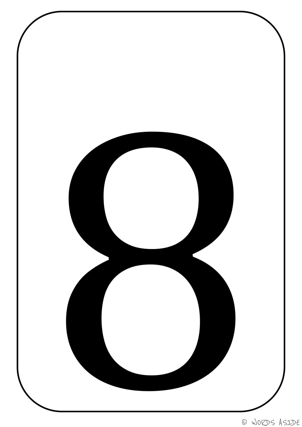 Number 8 poster showing a solid black numeral, part of the set of number sense posters and activity mats