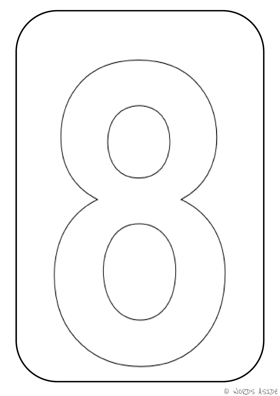 Number 8 activity mat showing an unfilled outlined numeral for tracing in the number sense resource