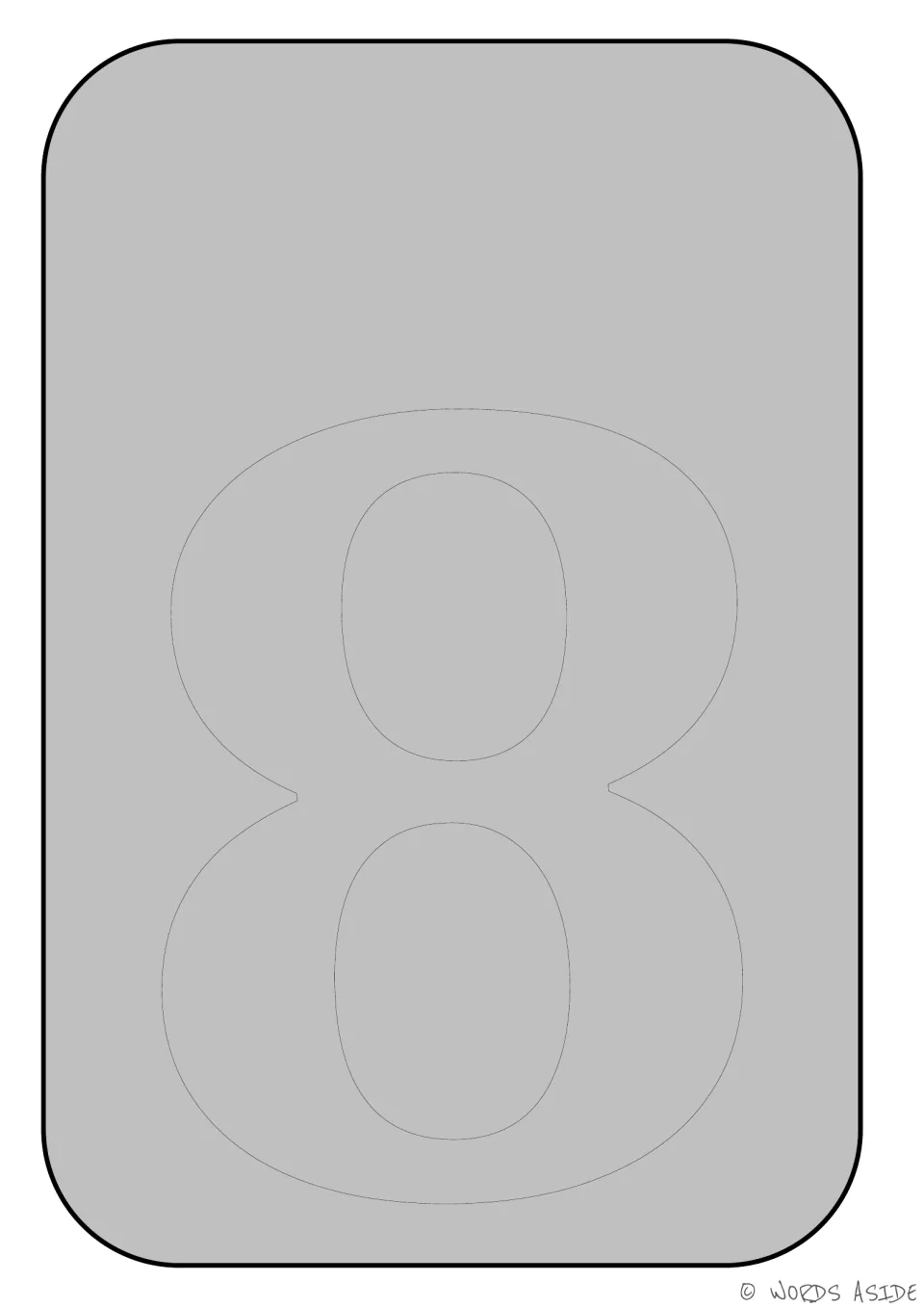 Number 8 activity mat showing a faint outlined numeral on gray for tracing in the number sense resource
