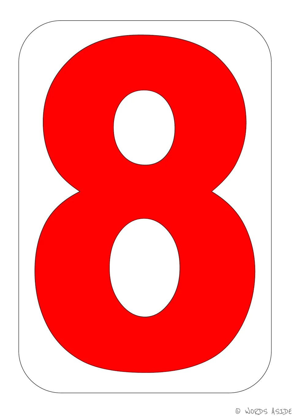 Number 8 poster showing a bright red numeral, one of the colored posters in the number sense resource
