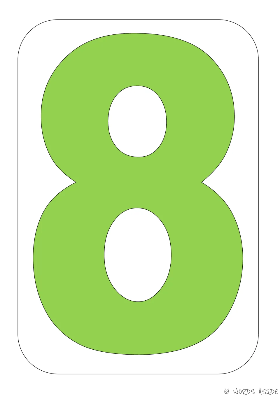 Number 8 poster showing a light green numeral, one of the colored posters in the number sense resource