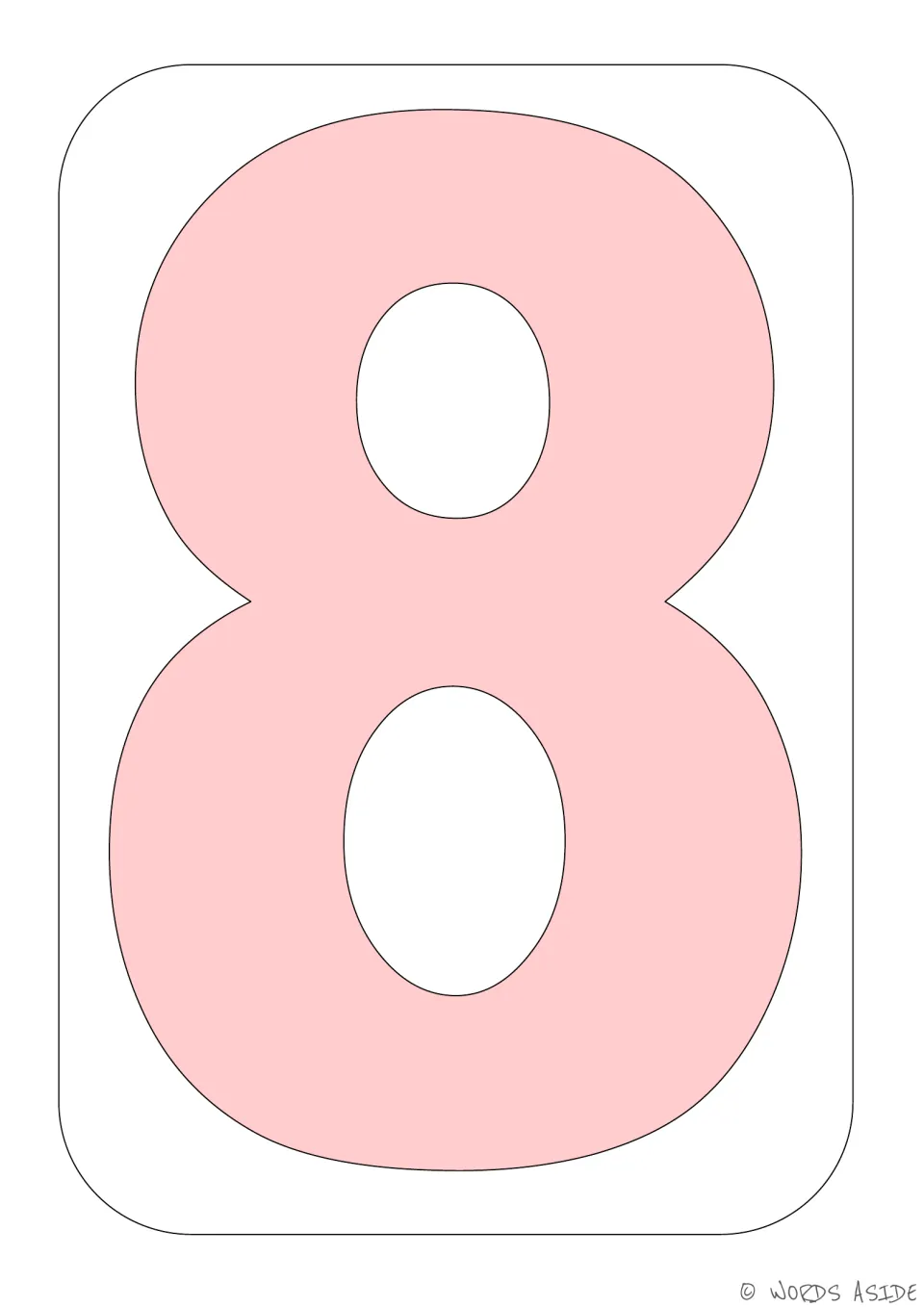 Number 8 poster showing a pale pink numeral, one of the colored posters in the number sense resource