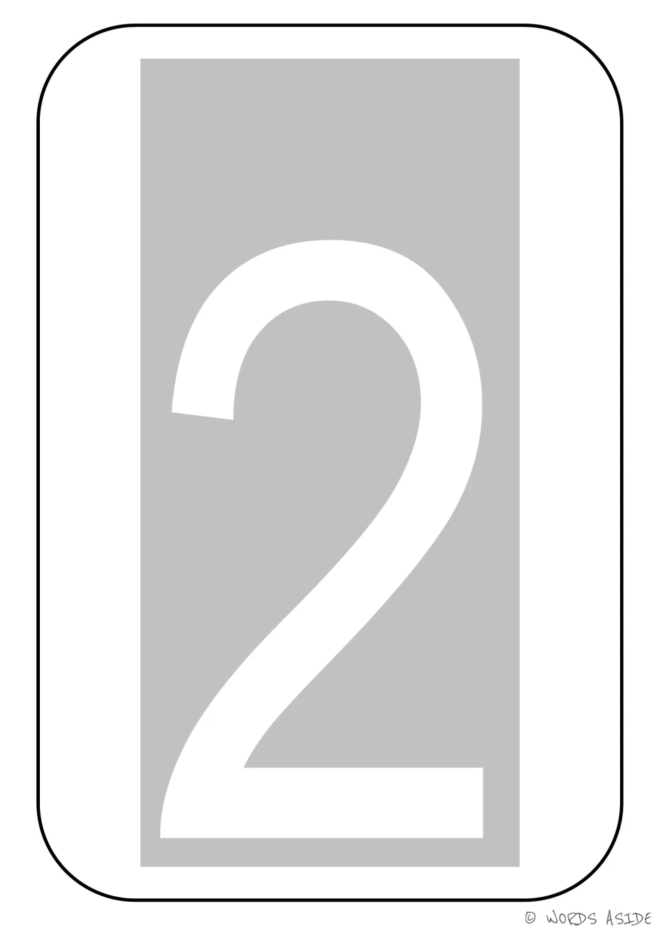 Number 2 poster and activity mat featuring a white numeral on gray from the bundle's number 2 booklet.