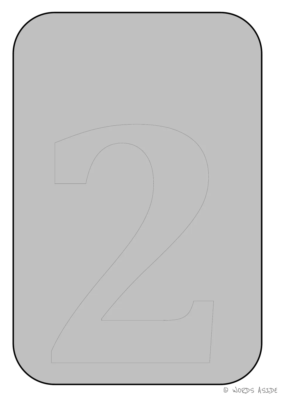 Number 2 poster and activity mat featuring a faint numeral outline on gray in the number 2 booklet.