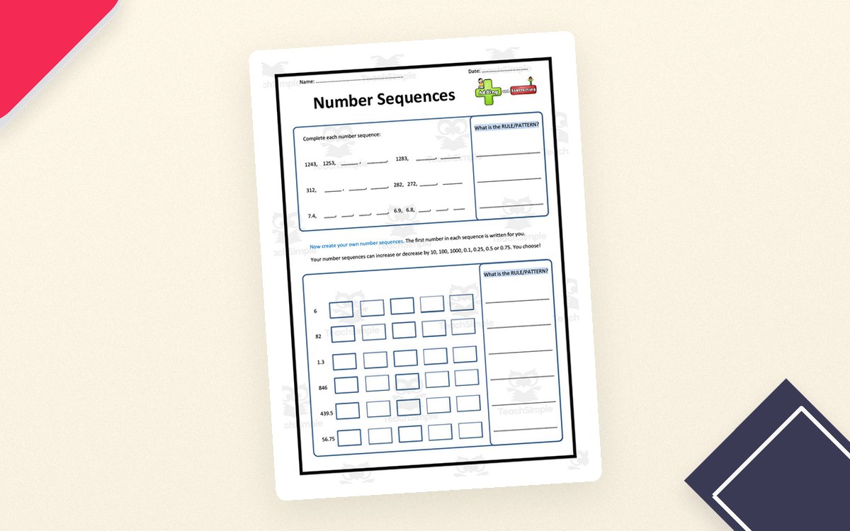 Number Sequences Math Worksheet preview