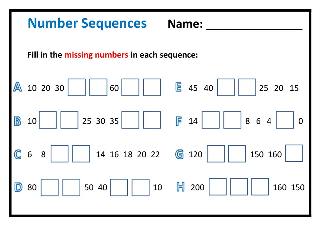 Number Sequences Worksheet – cover