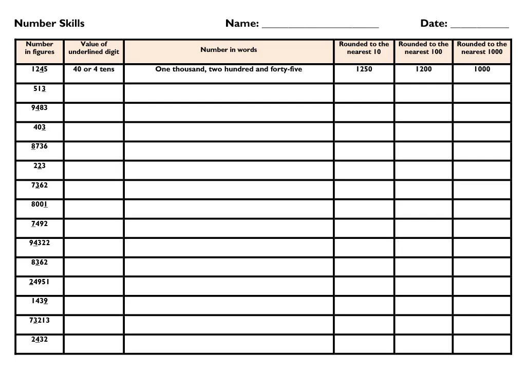 Number Skills Worksheet – cover