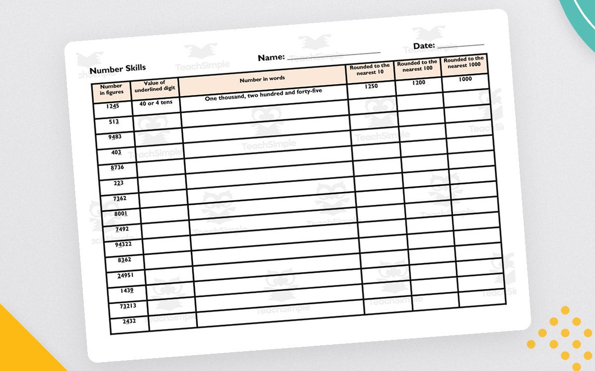 Number Skills Worksheet preview