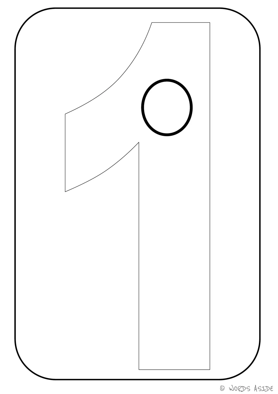 Number representation card 1 of 9: numeral 1 paired with one circle for number recognition and coloring.