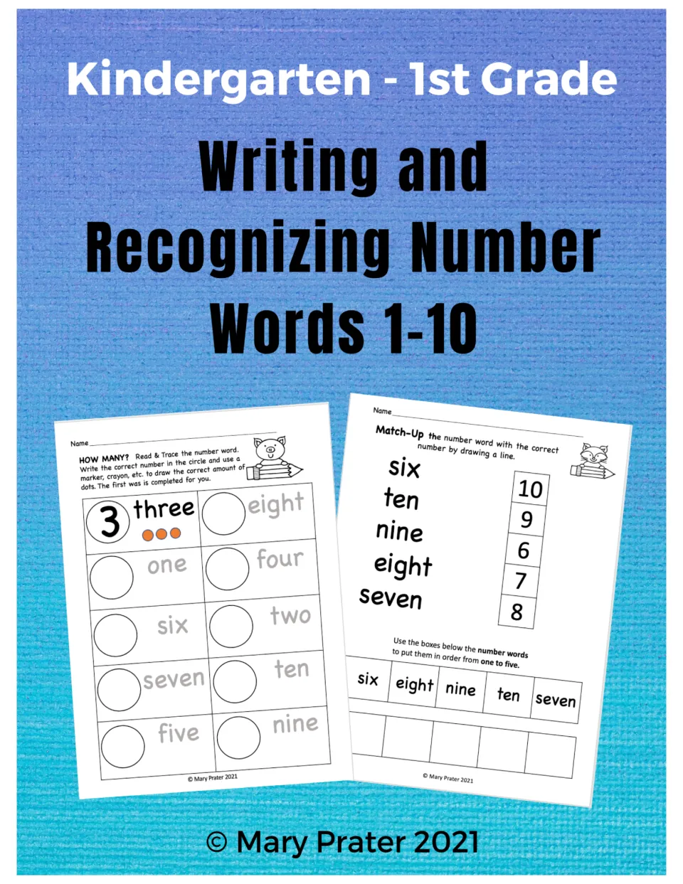 Activity pack cover: Writing and Recognizing Number Words 1–10, for kindergarten through first grade