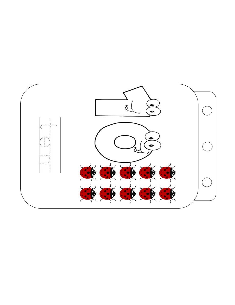 Number word ten: students count two rows of 5 ladybugs to make 10 beside a numeral 10 and trace the dotted word 'ten'