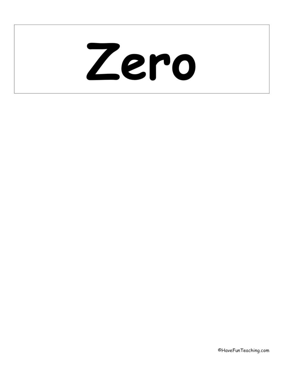 Number word wall card 33 of 33: Zero, the single card on the final sheet of the math vocabulary display.