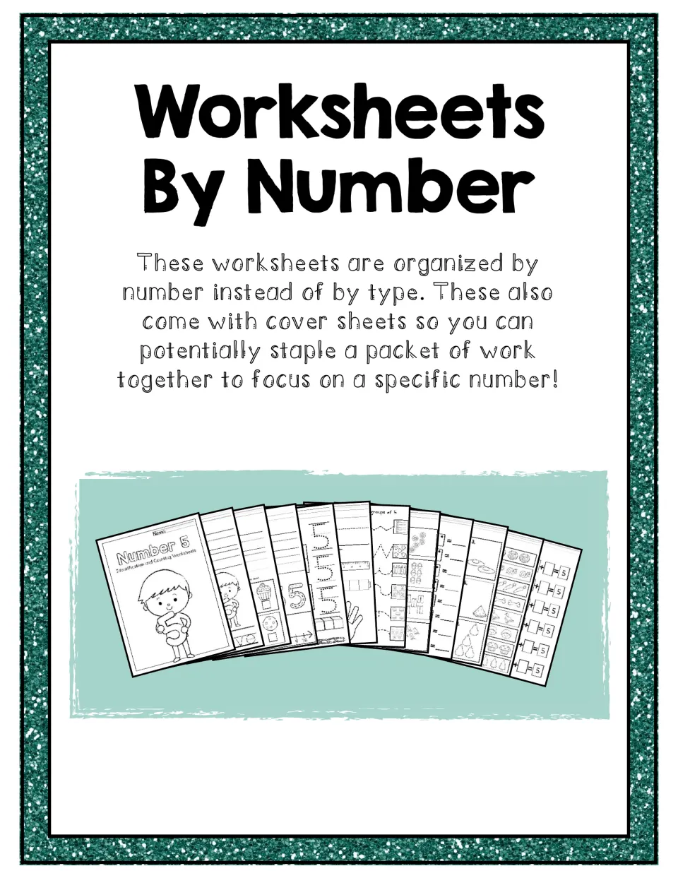 Worksheets By Number section divider explaining that pages are grouped by number, each set with its own cover sheet