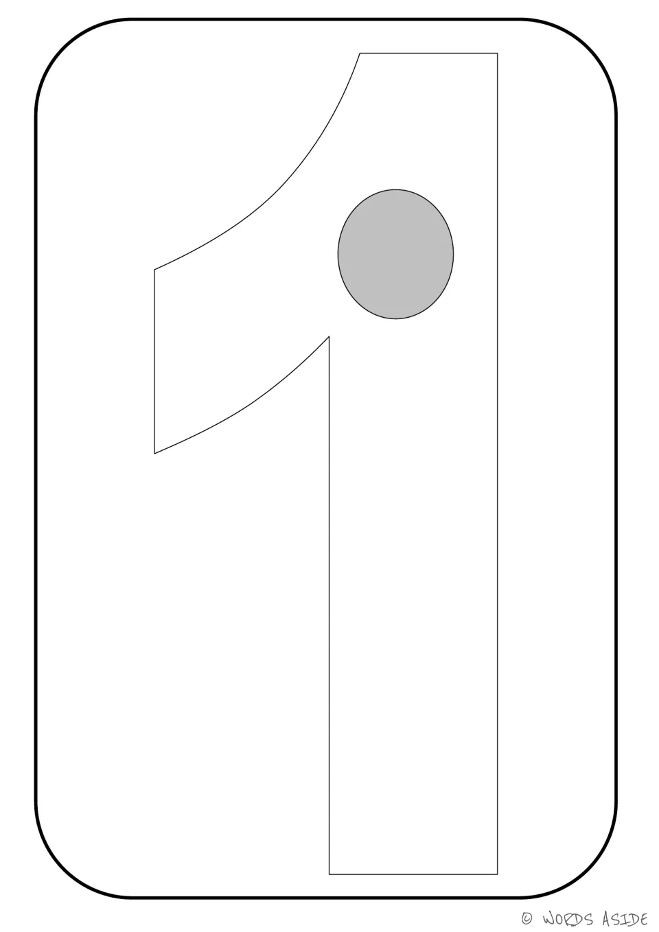 Number 1 poster card from the 1–9 set, with one gray-filled counting dot inside the numeral to show quantity.