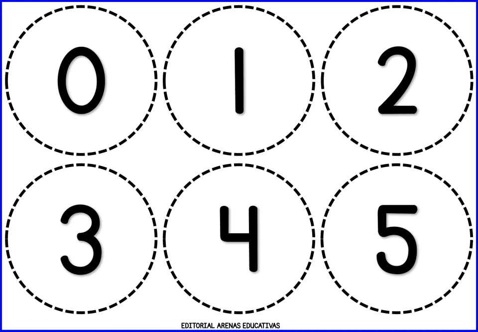 Number cards 0 to 5: six large round cards, one bold numeral each, for students to cut out and use for numeral recognition