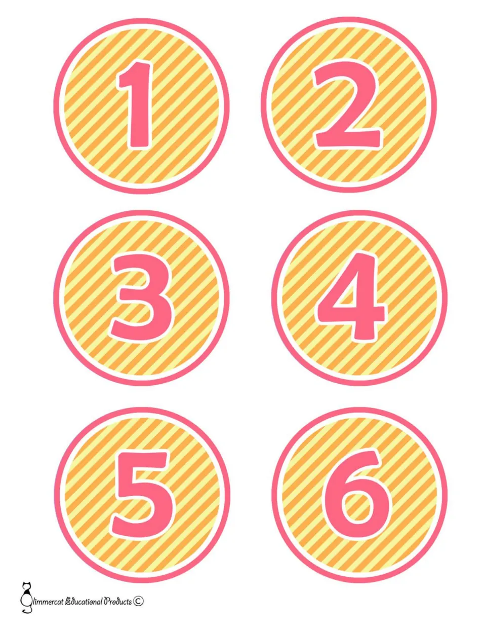 Bulletin board number cards 1–6, six cards beginning the second version of the resource's number sets