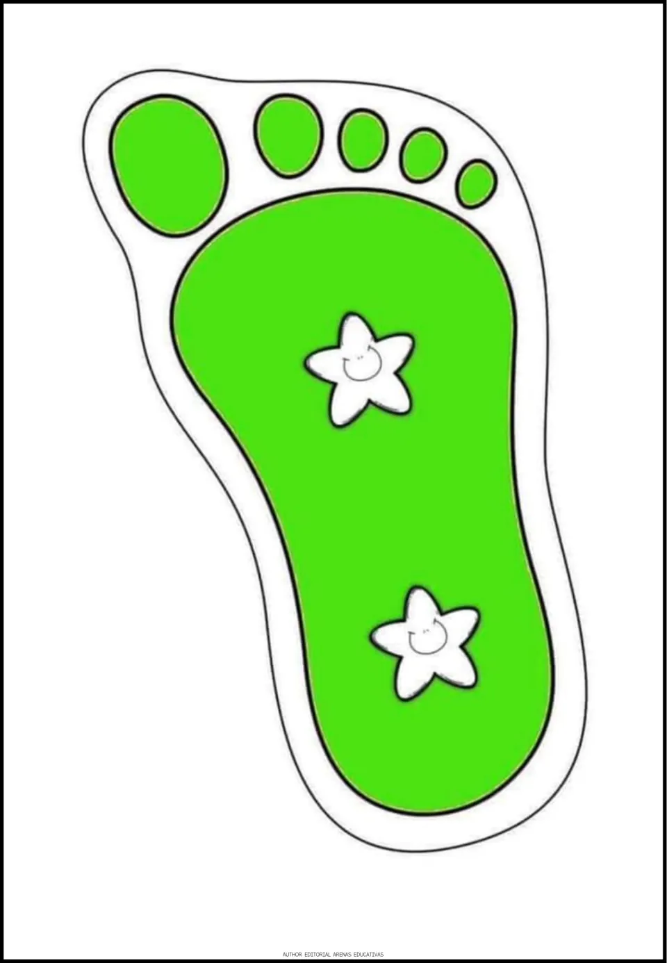 Two-star counting poster for cutting, showing two white stars on a green footprint paired with numeral 2