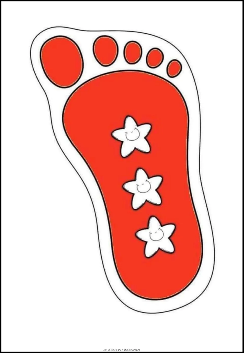 Three-star counting poster for cutting, showing three white stars on a red footprint paired with numeral 3