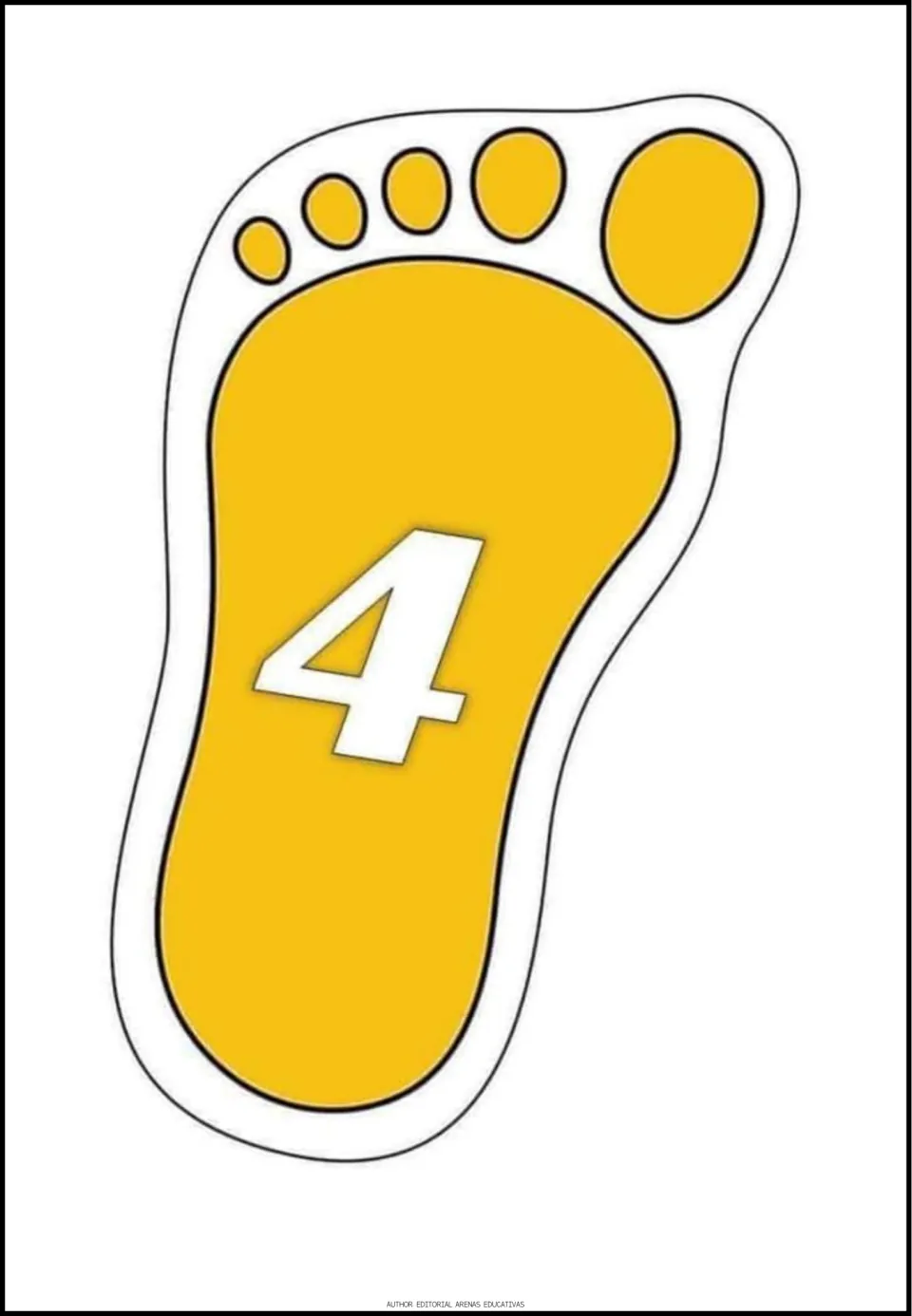 Number 4 poster for cutting, showing a white numeral on a yellow footprint paired with the four-star poster