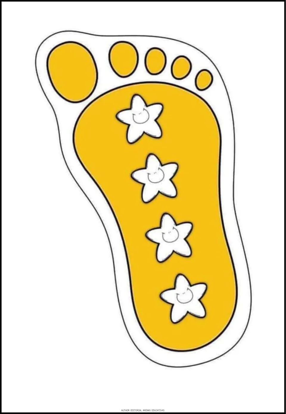 Four-star counting poster for cutting, showing four white stars on a yellow footprint paired with numeral 4
