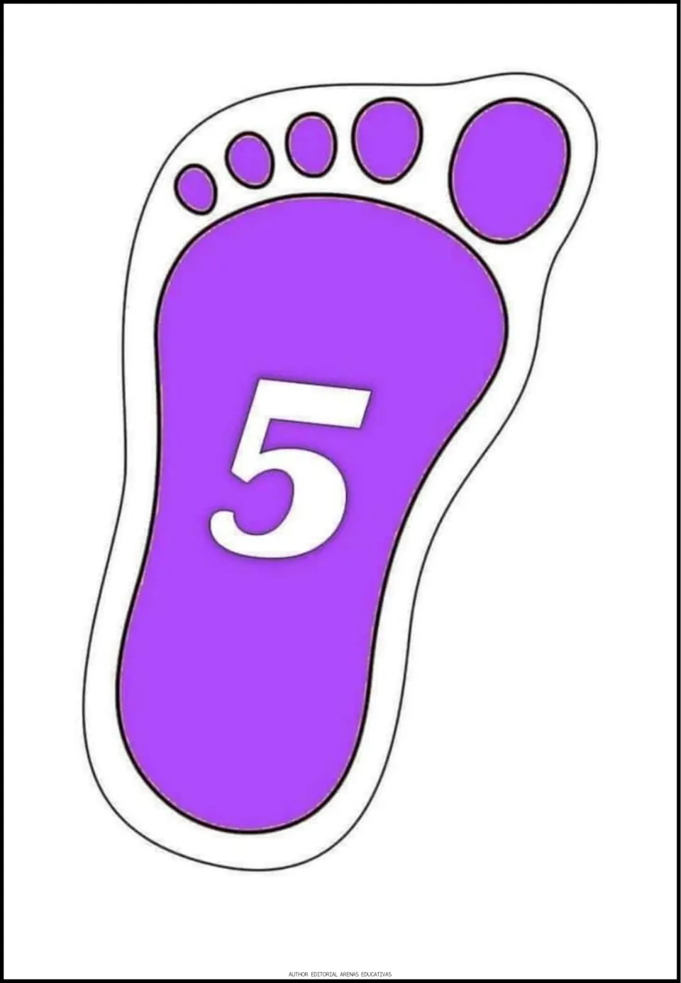 Number 5 poster for cutting, showing a large white numeral on a purple footprint in the numbers 1–10 set