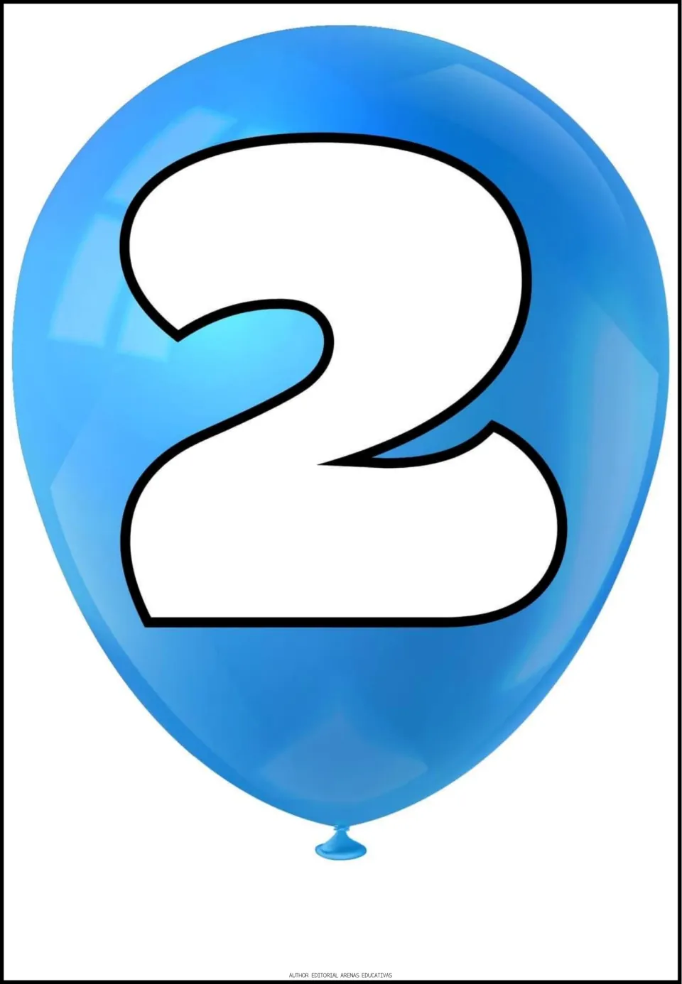 Number 2 poster from the early learning math set, featuring a large white numeral 2 on a light blue balloon.