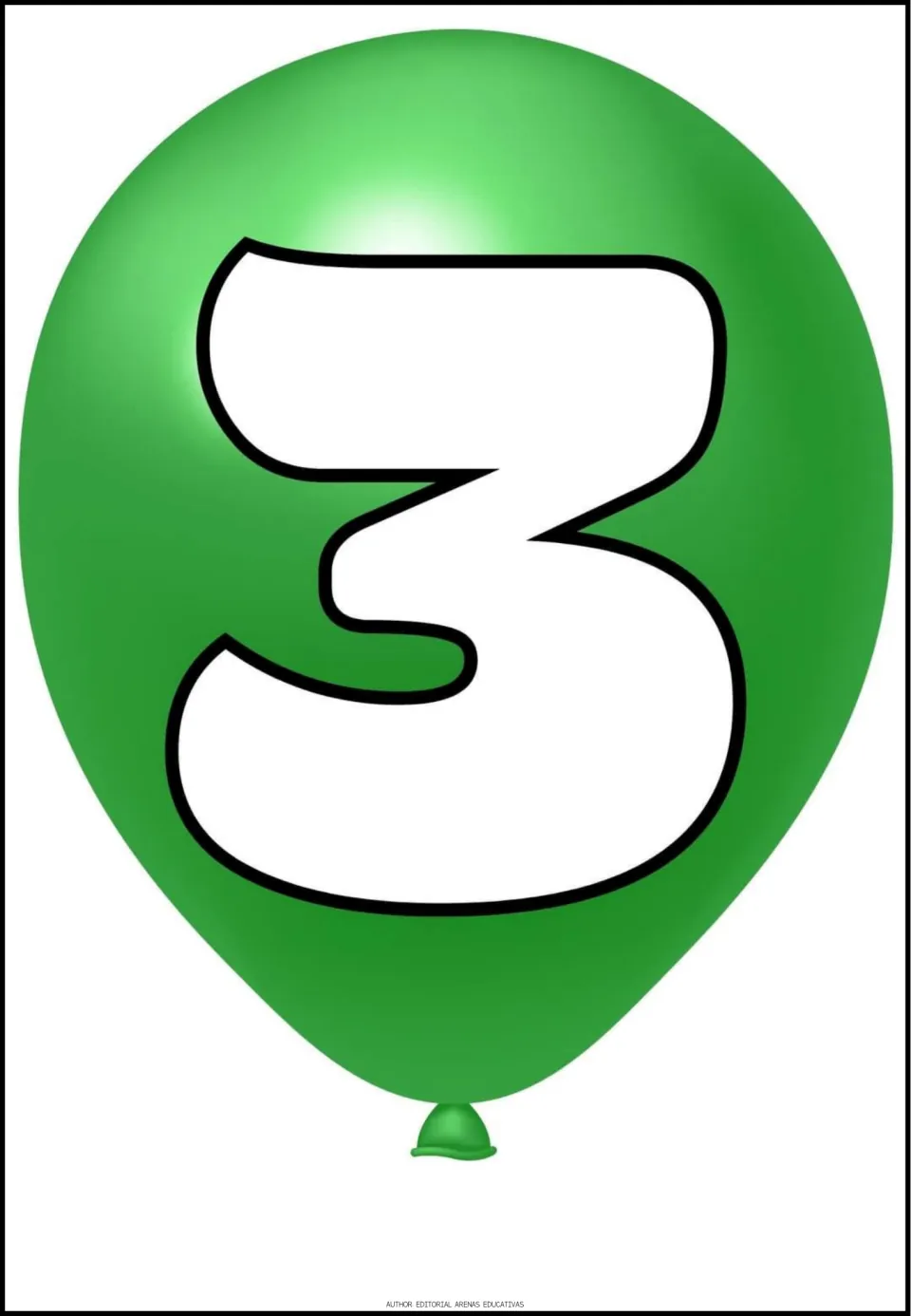 Number 3 poster from the early learning math set, featuring a large white numeral 3 on a green balloon.