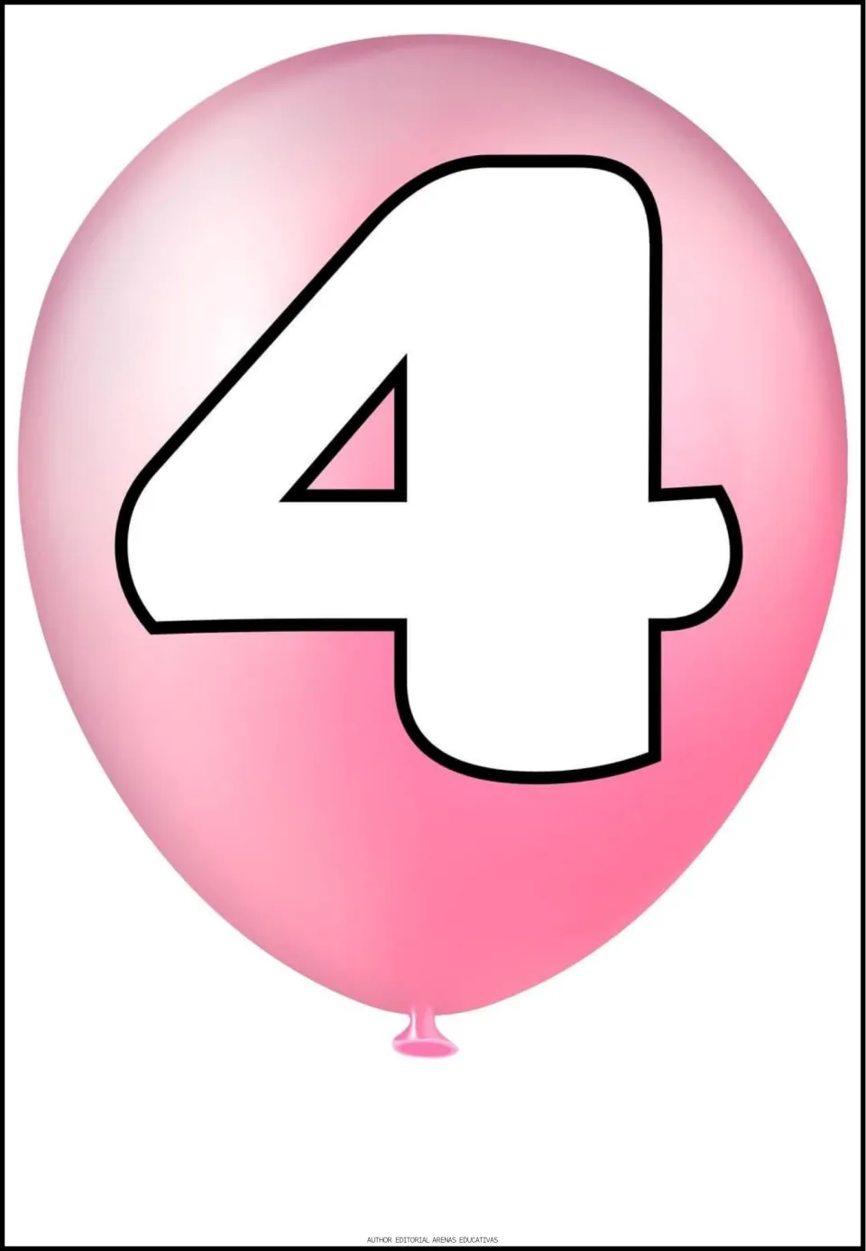 Number 4 poster from the early learning math set, featuring a large white numeral 4 on a pink balloon.