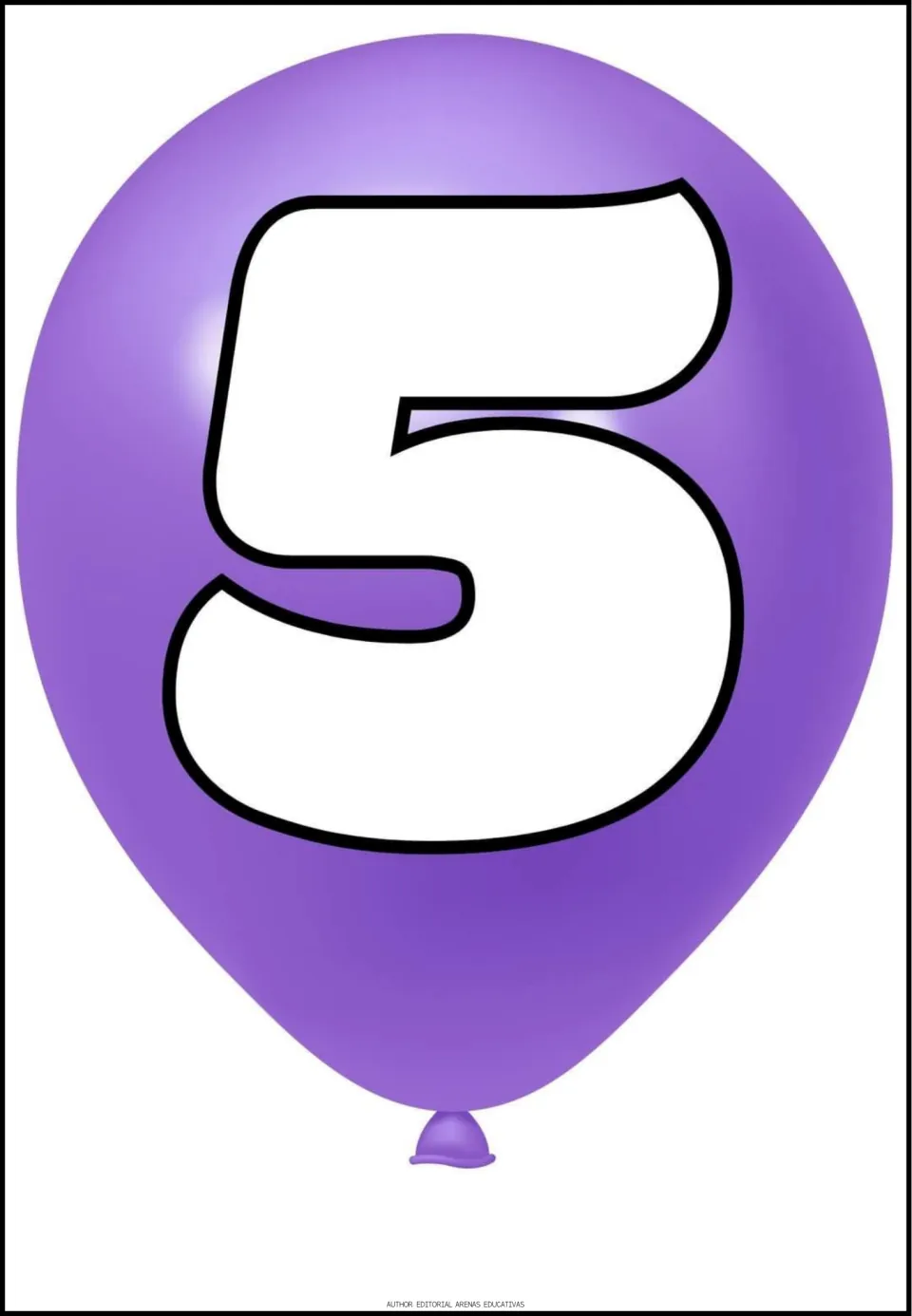 Number 5 poster from the early learning math set, featuring a large white numeral 5 on a purple balloon.