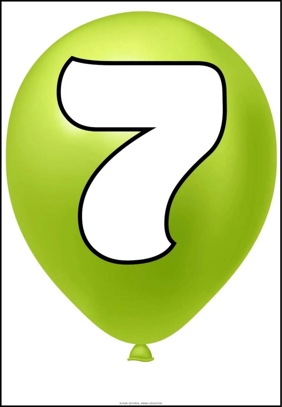 Number 7 poster from the early learning math set, featuring a large white numeral 7 on a lime green balloon.