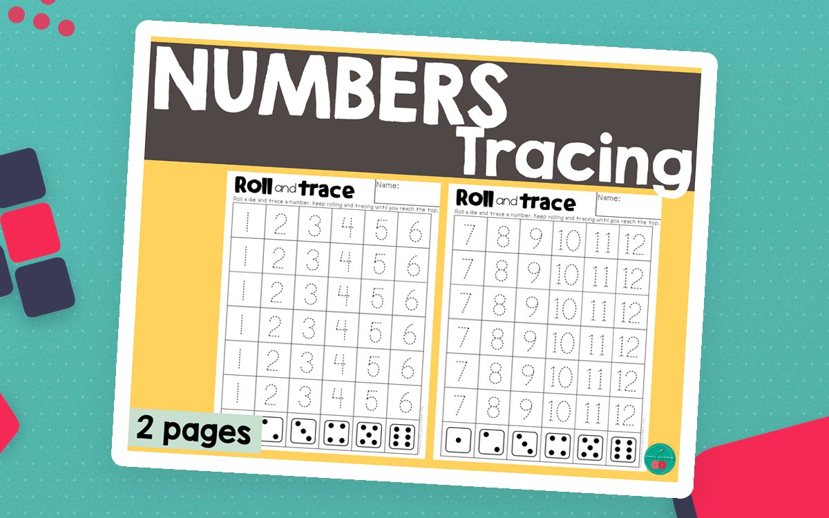 Numbers Tracing 1-12 Roll and Trace preview: Two roll-and-trace number game pages