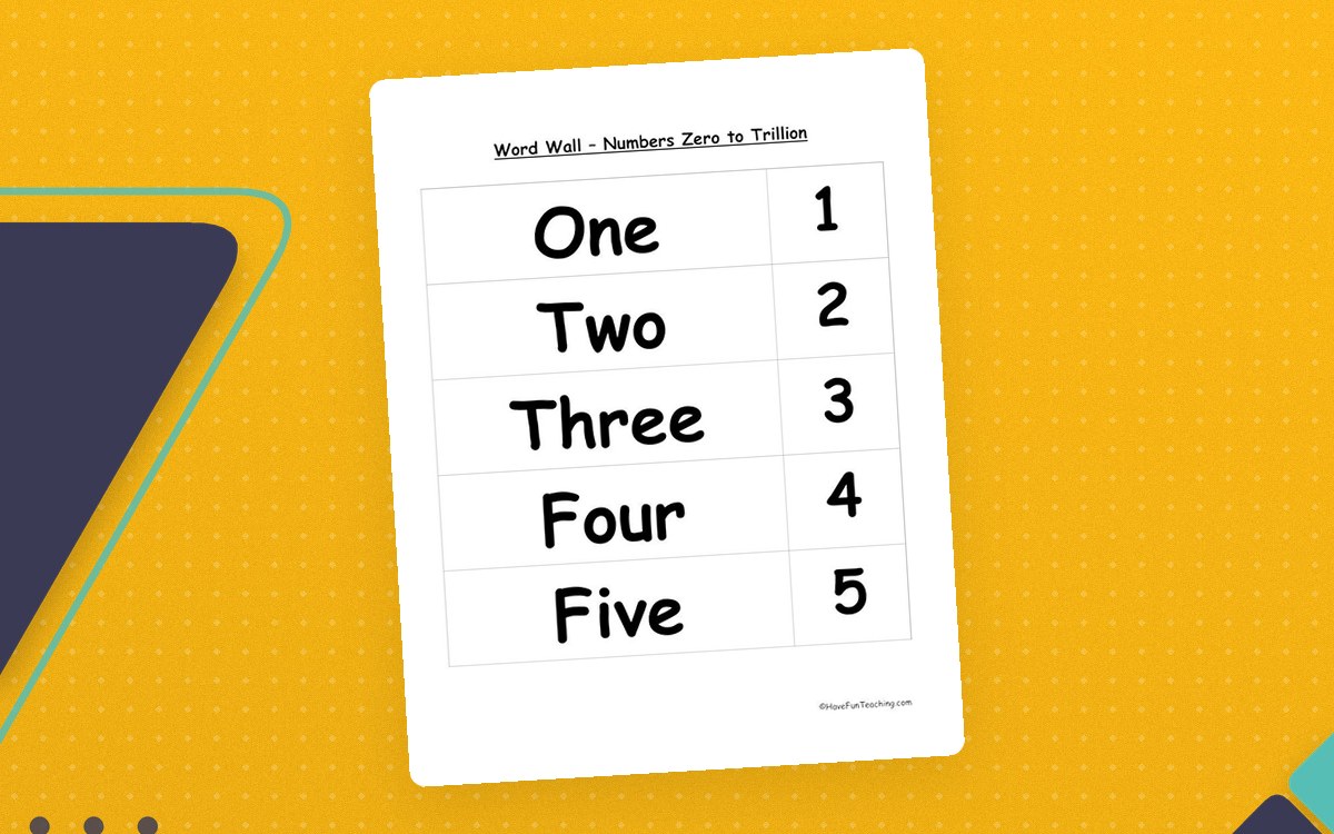 Numbers Word Wall preview: Six pages of number-word and numeral pairs