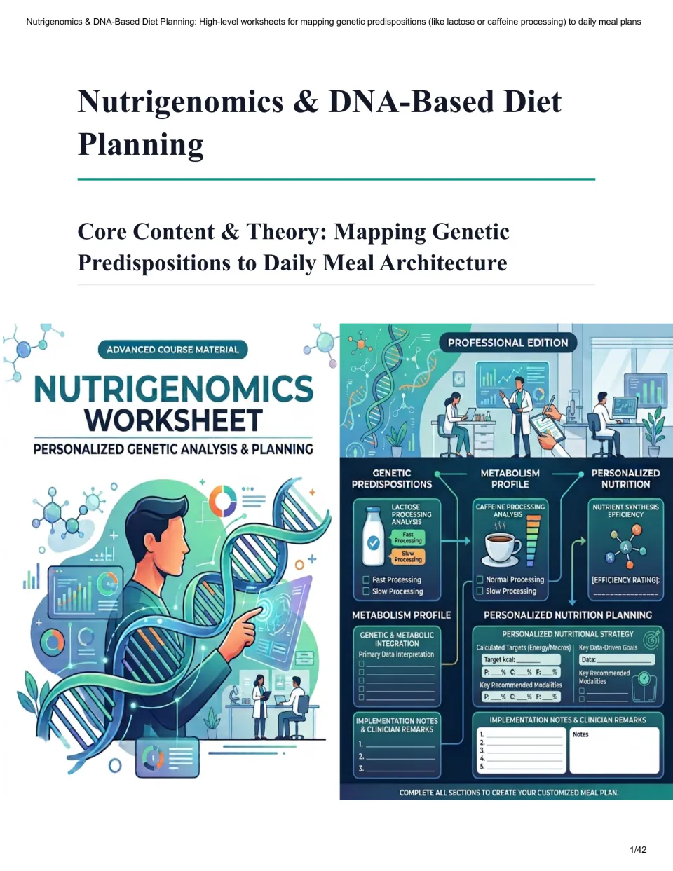Nutrigenomics & DNA-Based Diet Planning cover introduces genetic predispositions and daily meal planning.