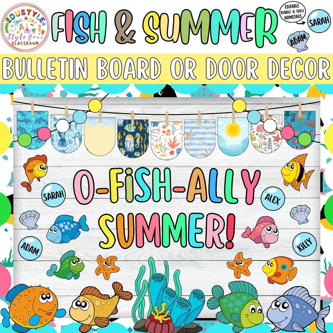 O-Fish-Ally Summer!: Fish Ocean Bulletin Board or Door Decor Kit | May – cover