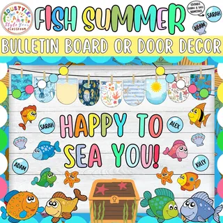O-Fish-Ally Summer!: Fish Ocean Bulletin Board or Door Decor Kit | May – preview 1
