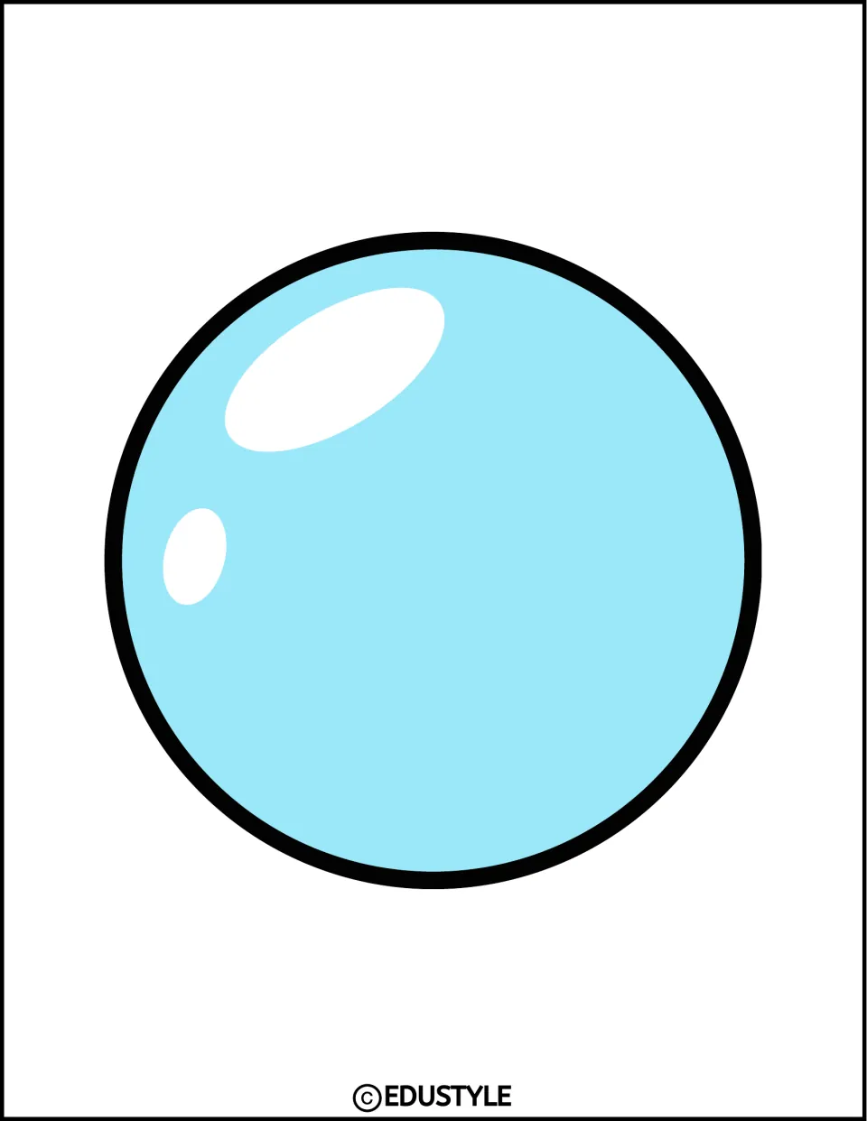 Ocean decor bubble: a medium light blue bubble with white highlights, centered on the page as a cut-out