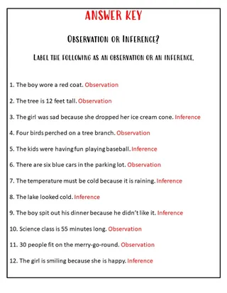 Observation or Inference Worksheet – preview 2