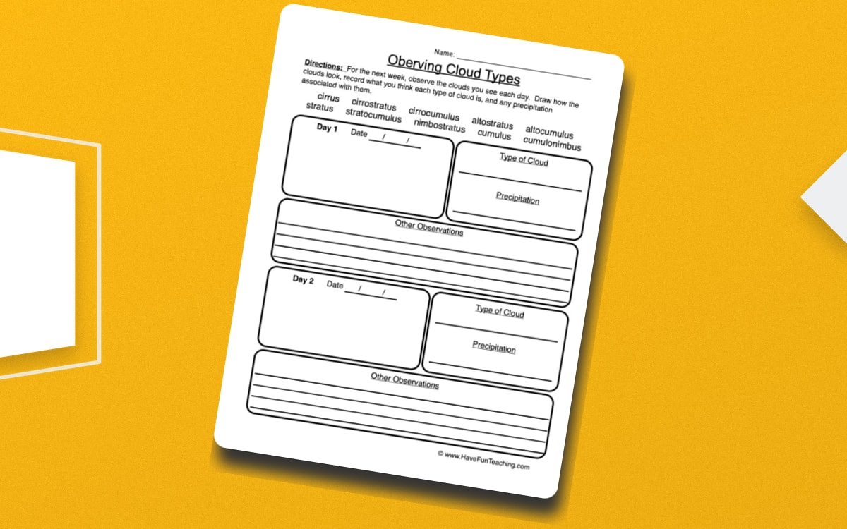Observing Cloud Types Worksheet preview