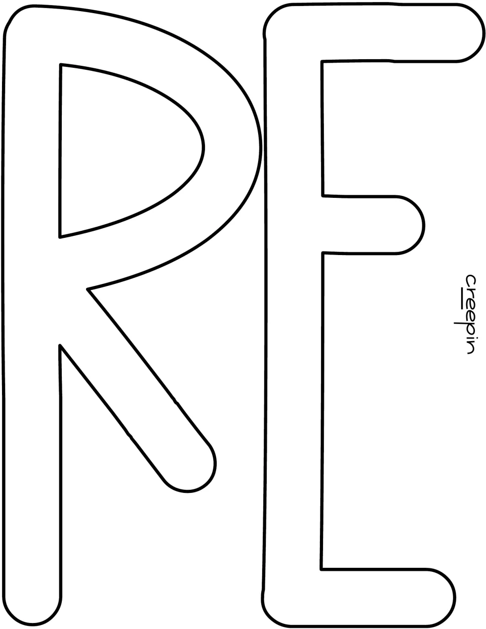 Large R and E letter cutouts for the word “creepin” in the printable October classroom door decoration