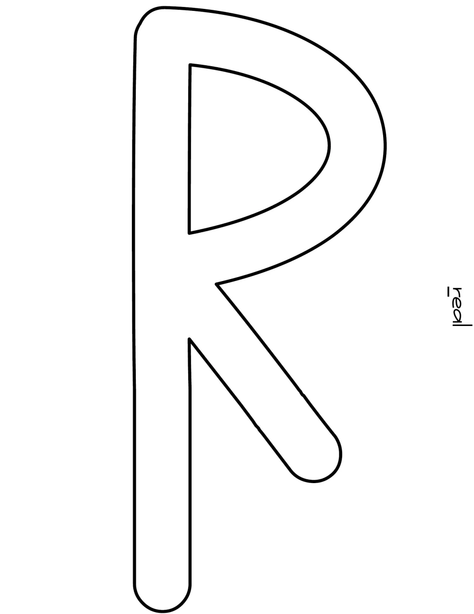 Large letter R cutout beginning the word “real” in the printable October classroom door decoration