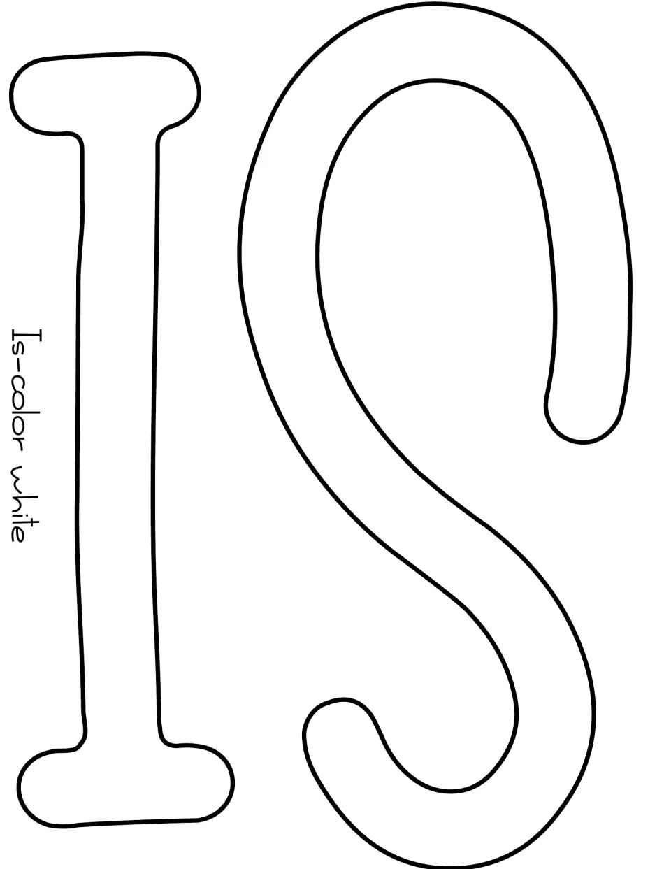 Door display letter templates I and S form the word “Is,” with instructions to color the letters white.