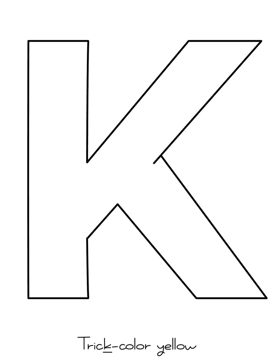 Large outline of a capital K, the last letter of Trick, to print on yellow paper and cut out for the door display