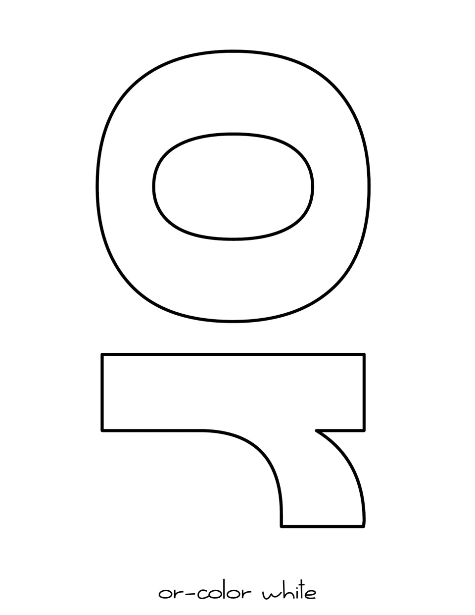 Outlines of a lowercase o and a rotated lowercase r spelling the word or, to print on white paper and cut out