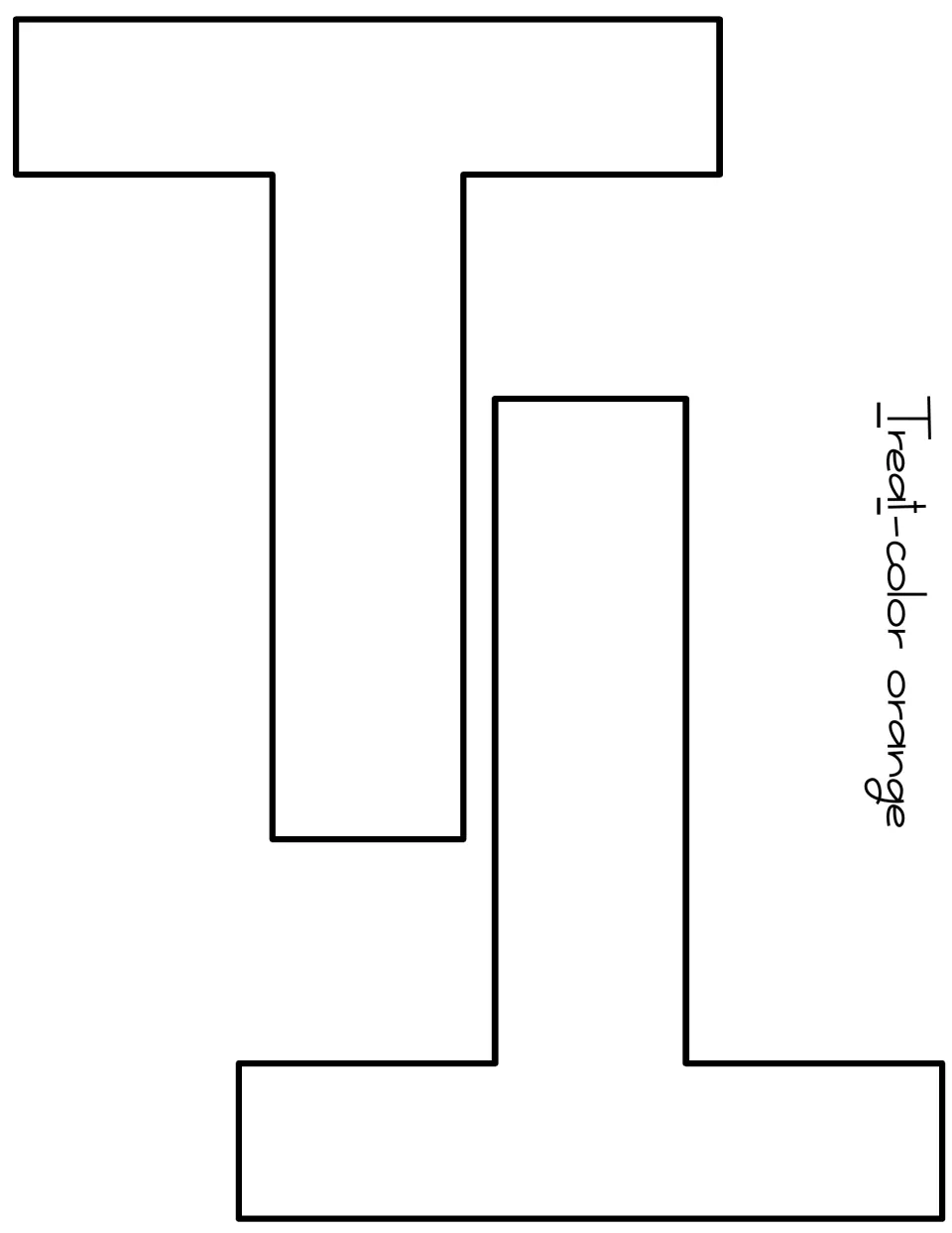 Two capital T outlines, one upright and one upside down, for the first and last letters of Treat on orange paper