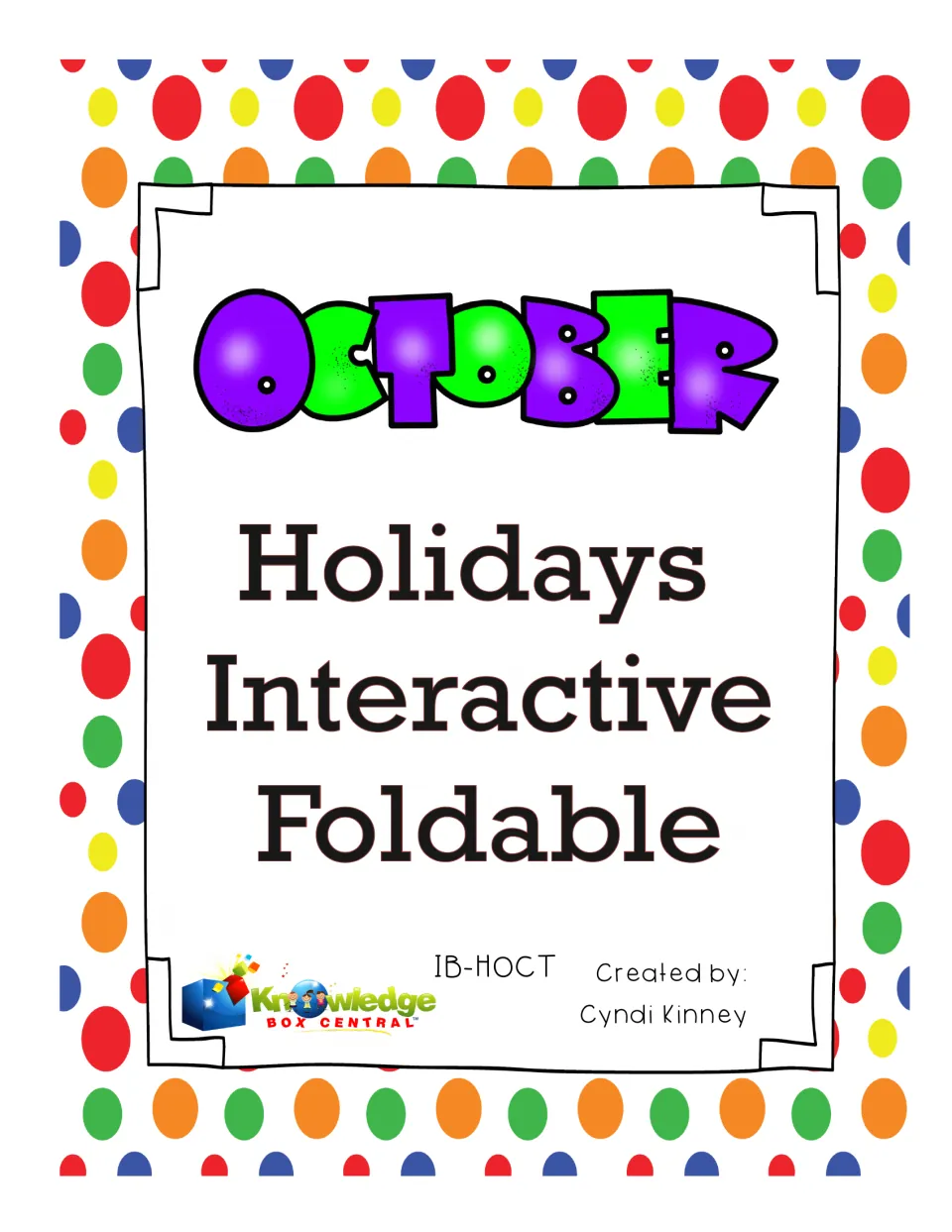 October Holidays Interactive Foldable cover showing the purple and green title and creator Cyndi Kinney