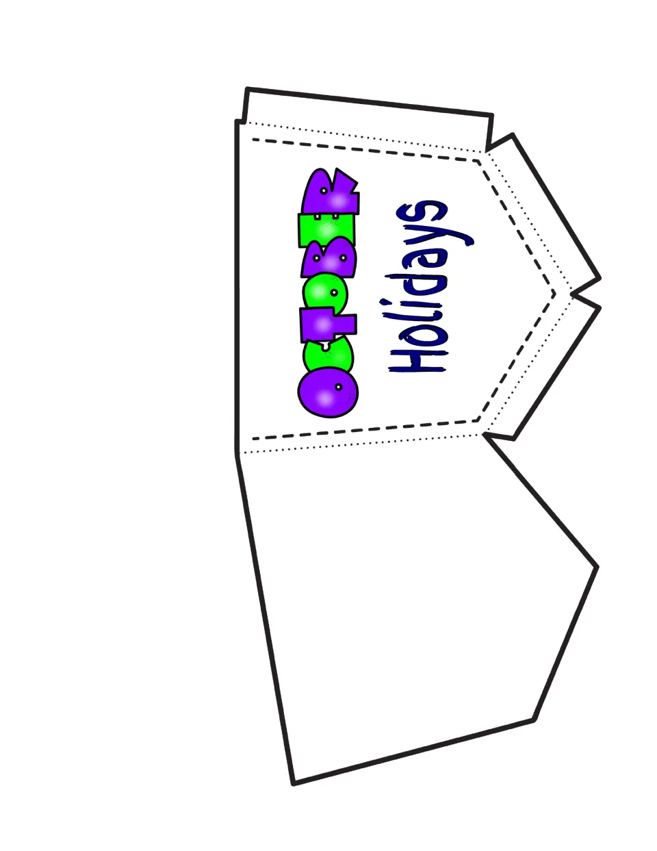 Pocket template to cut and fold, with the 'October Holidays' title on the front panel and tabs for gluing