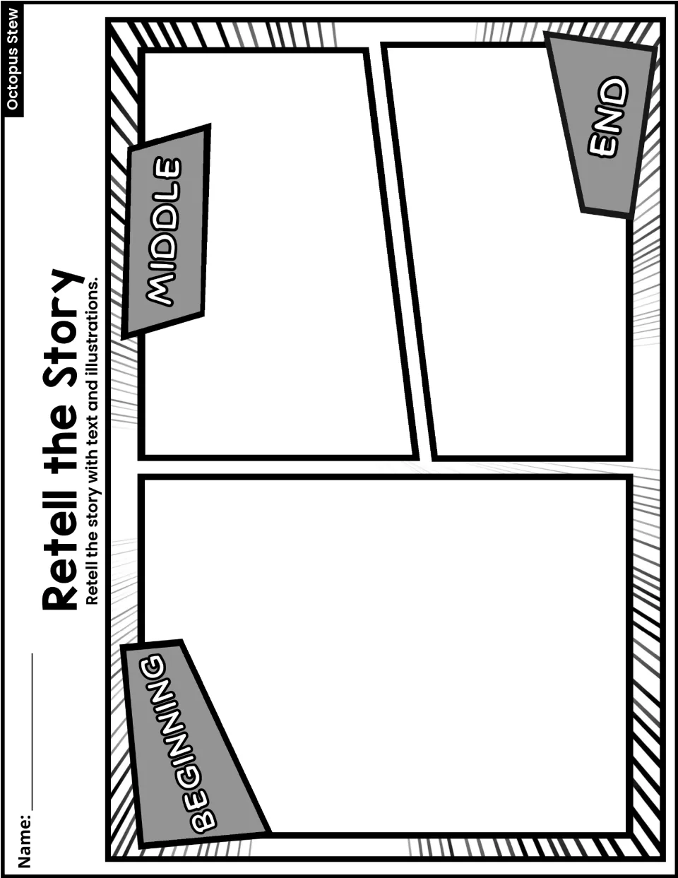 Retell the Story activity asks students to describe the beginning, middle, and end with text and illustrations.