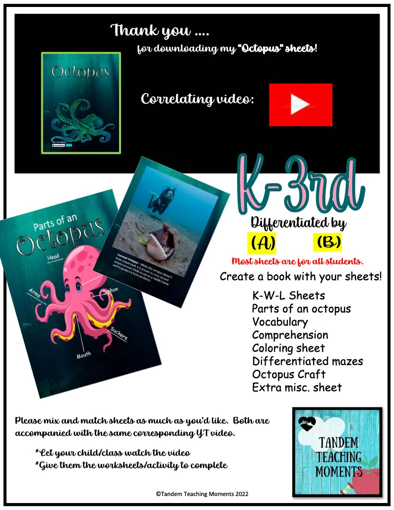 "Octopus" Worksheet Packet – cover