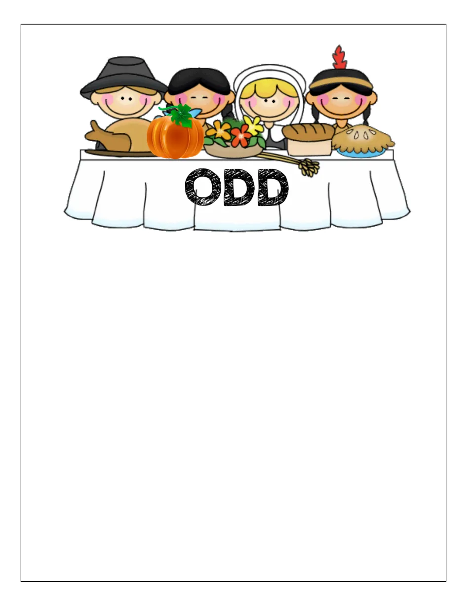 ODD sorting mat: a harvest feast table labeled ODD where students place pumpkin cards showing odd numbers